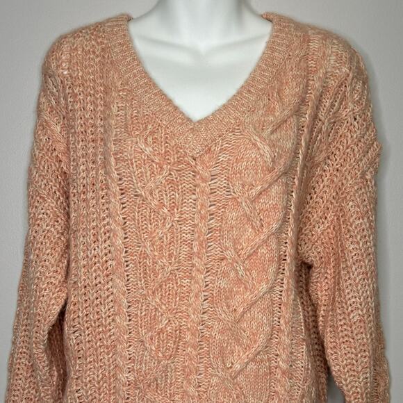 Sundance Women Marlyse Cable Knit Sweater Size Small Pink V Neck Chunky Pullover - Picture 3 of 9